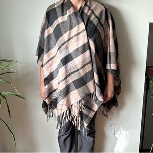 Plaid Fringe Wrap - Black and Tan